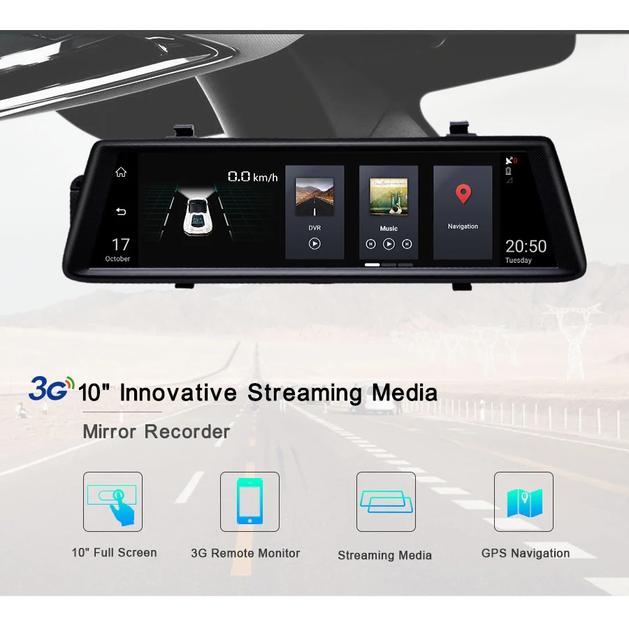 GreenYi Автомобильные видеорегистраторы 10 &quotПолный сенсорный экран 3G Android GPS
