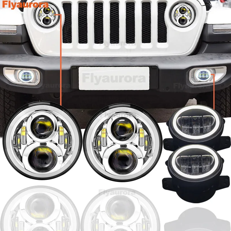 60w sliver DRL set Комплект 60 Вт 7 дюймов светодиодный фары с 4 дюйма светодиодный фонарь Белый DRL Halo Кольцо для Jeep Wrangler 97- JK TJ для jeep compass - Цвет: 60w sliver DRL set