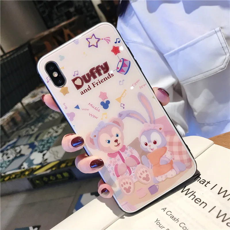Милый медведь и кролик закаленное стекло чехол для iPhone 6 6splus 7 8 plus X Xs XR Max маленькое