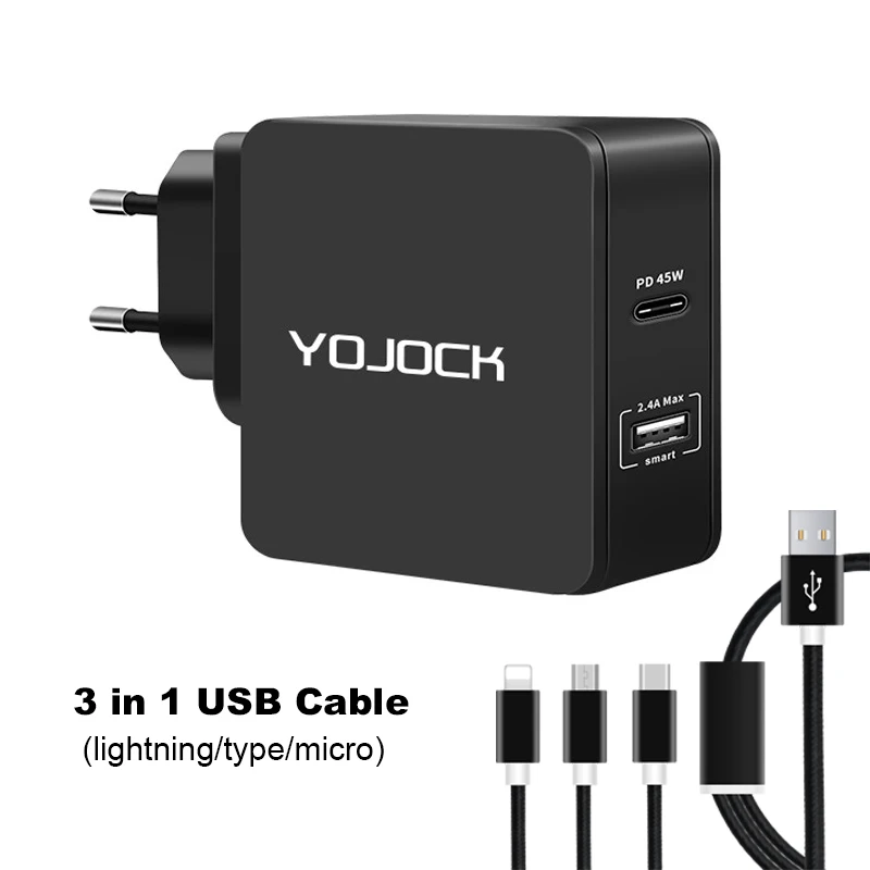 EU Зарядное устройство USB C, 57 Вт, USB, быстрая зарядка, 3,0 A, дорожное зарядное устройство для Apple MacBook, samsung, зарядное устройство для ноутбука - Тип штекера: EU