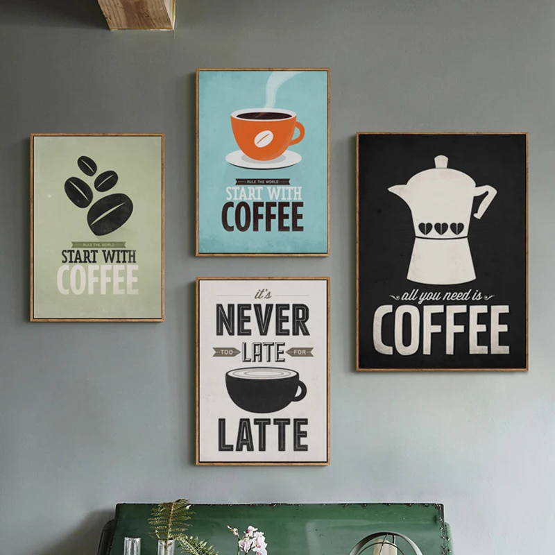 

Decoration Coffee Canvas Painting Print Poster Cafe Modern Art Canvas Painting Wall Pictures for Kitchen Cafe Unframed