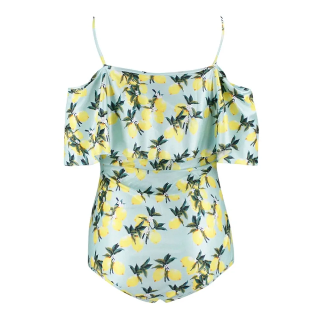 Купальник для беременных с открытыми плечами принтом фруктов Цельный купальник