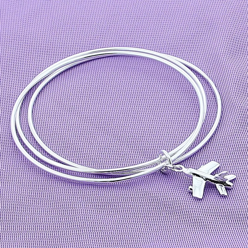 DOTEFFIL 925 Sterling Silver Three Circle Aircraft Bangle Bracelet For Woman Wedding Engagement Fashion Charm Party Jewelryry | Украшения и