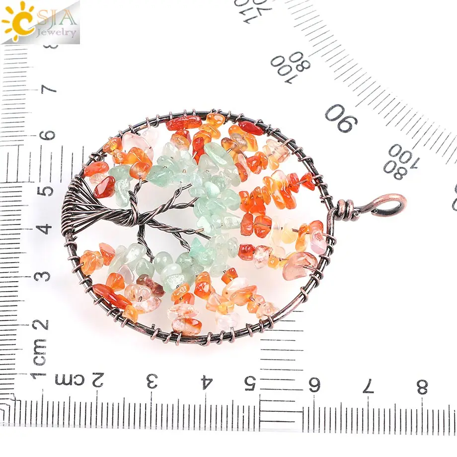 CSJA Tree of Life Chip Natural Stone Necklace & Pendants Purple Yellow Crystal Quartz Green Aventurine Reiki Chakra Jewelry E767 |