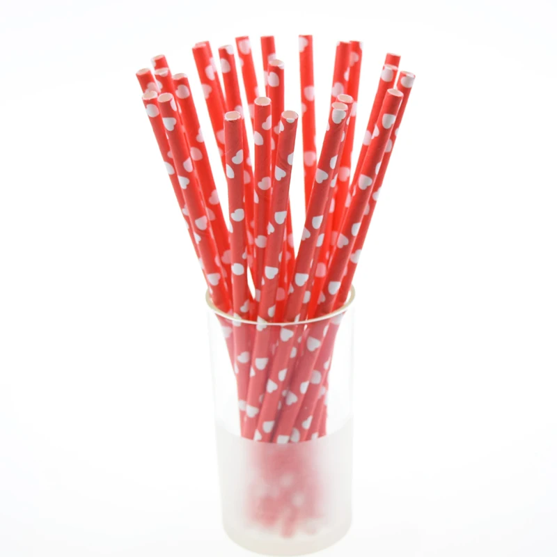 50 шт./лот бумажные соломинки с узором в виде сердца для детей на день рождения