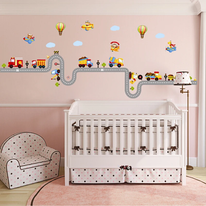 Мультфильм наклейки на стену поезд для детей комнаты клейкая 3d детская спальня