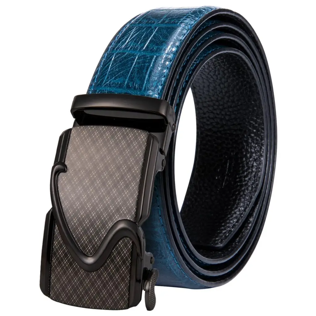PD-0045-DJ-E Hi-Tie роскошная коробка мужской ремень из натуральной воловьей кожи Автоматическая Пряжка ремни для мужчин s Повседневный ковбойский синий кожаный ремень для джинсов ремень - Цвет: PD-0045-DJ-E