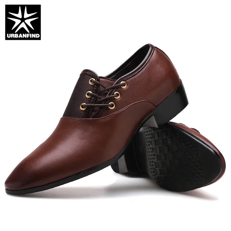 URBANFIND Designer Men Black Shoes Brand Oxfords Pointed Toe Male Dress Leather Wedding Italy Sapato Masculino 38-48 | Обувь
