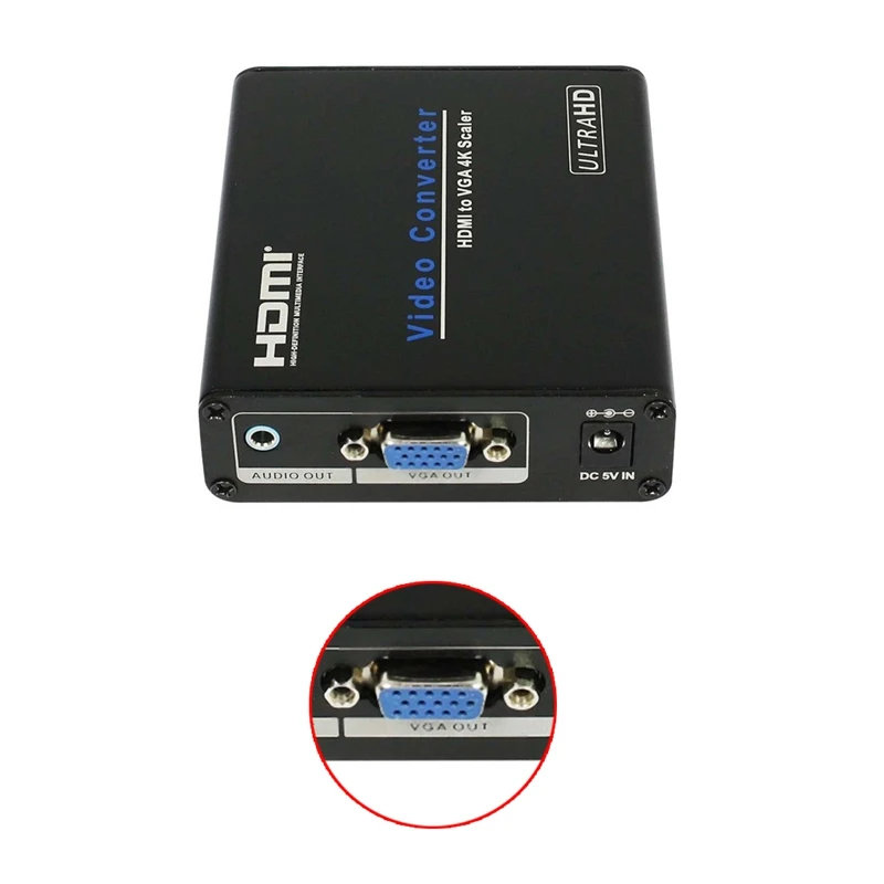Hdmi To Vga 4K Scaler Audio Hdmi Input To Vga Output 3.5Mm 4Kx2K 1080P Stereo Audio Converter(Us Plug