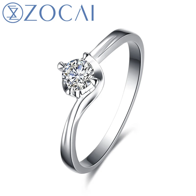 Кольцо обручальное ZOCAI с 4 зубцами из белого золота 18 К (Au750) 0 12 карат H/SI