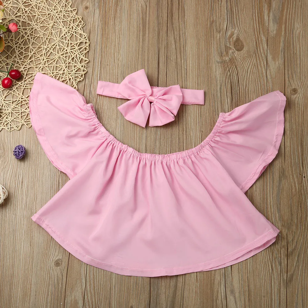 Casual Infant Cotton Suit baby girl boys clothe Set Toddler Kids Off Shoulder Ruffle T-Shirt Tops Summer Clothes Outfits | Детская