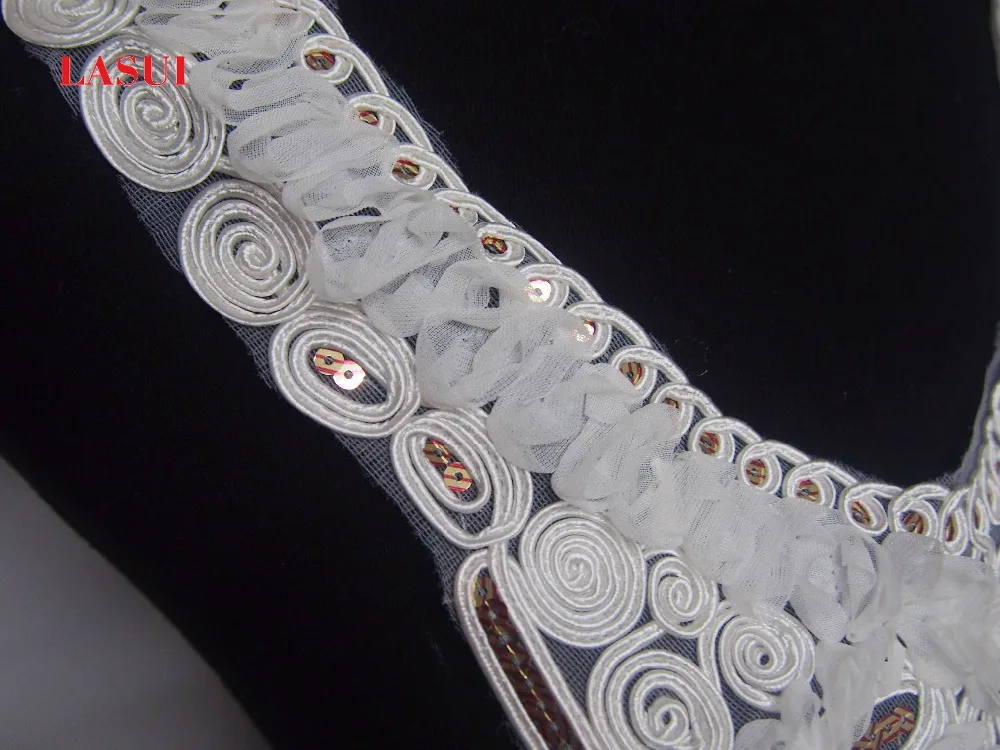 LASUI Изысканные Золотые блестки 3D кружевной воротник белая шифоновая сетка с