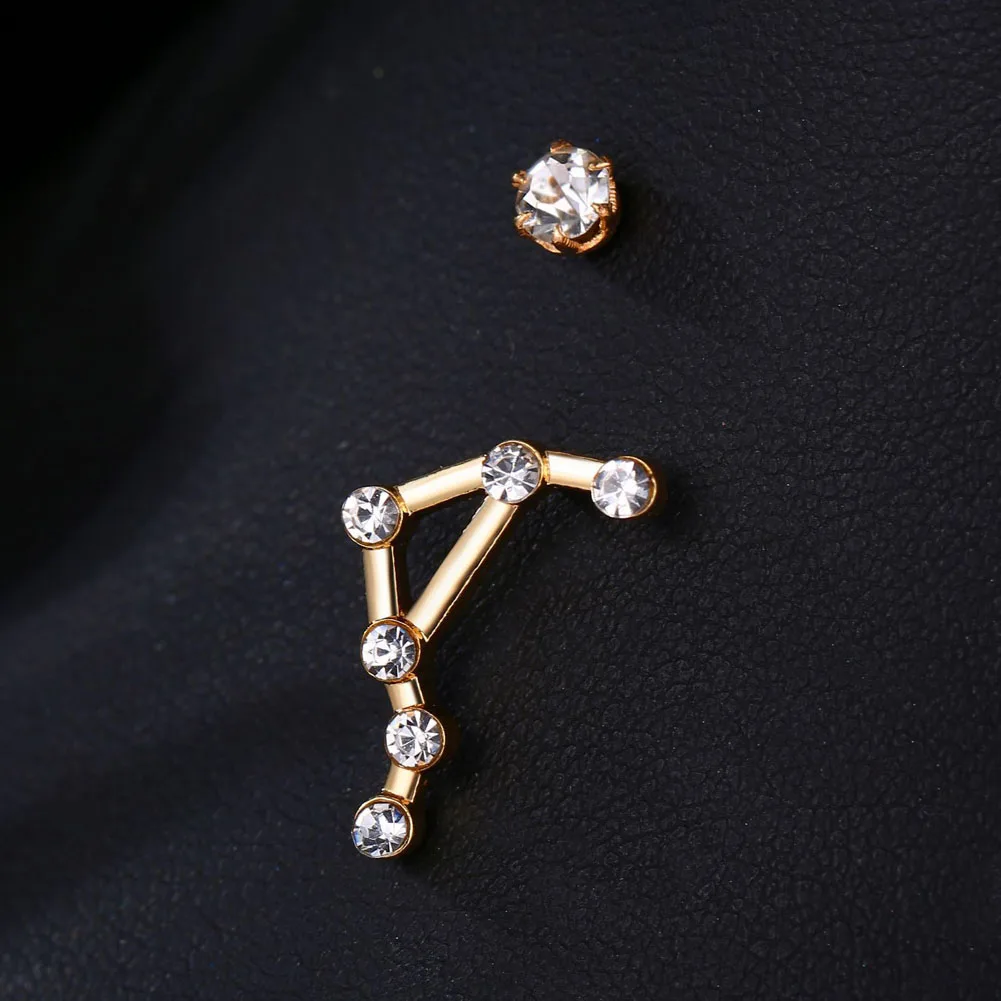 Женские серьги гвоздики с символом месяца рождения сплав кубического циркония