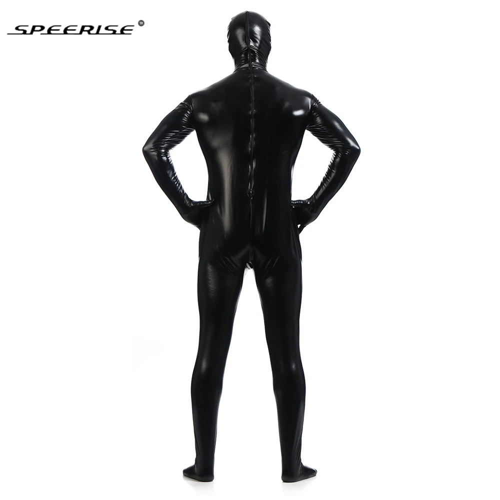 SPEERISE женский блестящий черный металлик Zentai косплей костюм Мужской