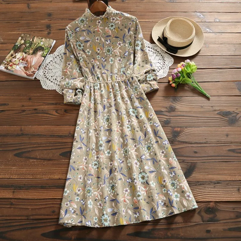 Женское винтажное платье с цветочным принтом элегантное СО СТОЯЩИМ ВОРОТНИКОМ и
