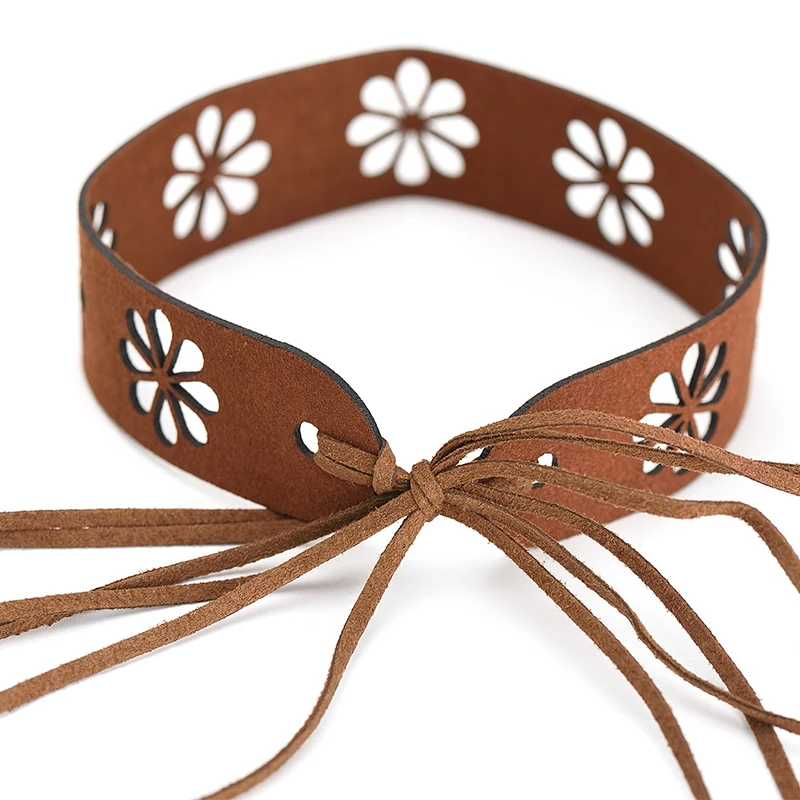 2017 ожерелье чокер из коричневой замши в стиле панк винтажное с ажурным цветком и