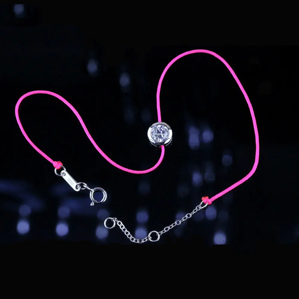Pink Красочный красный браслет со шнуровкой, с цирконием, 925 пробы, Серебряная Веревка, браслет с красной нитью, браслеты для женщин, ювелирные изделия - Окраска металла: Pink