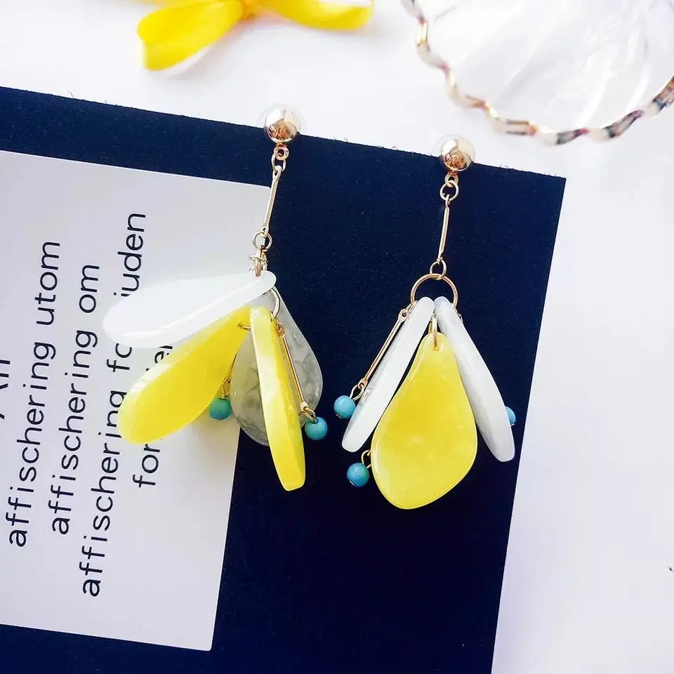 H AOMU летние желтые геометрические акриловые необычные серьги-гвоздики в виде цветка лимона для женщин металлические круглые серьги - Окраска металла: H