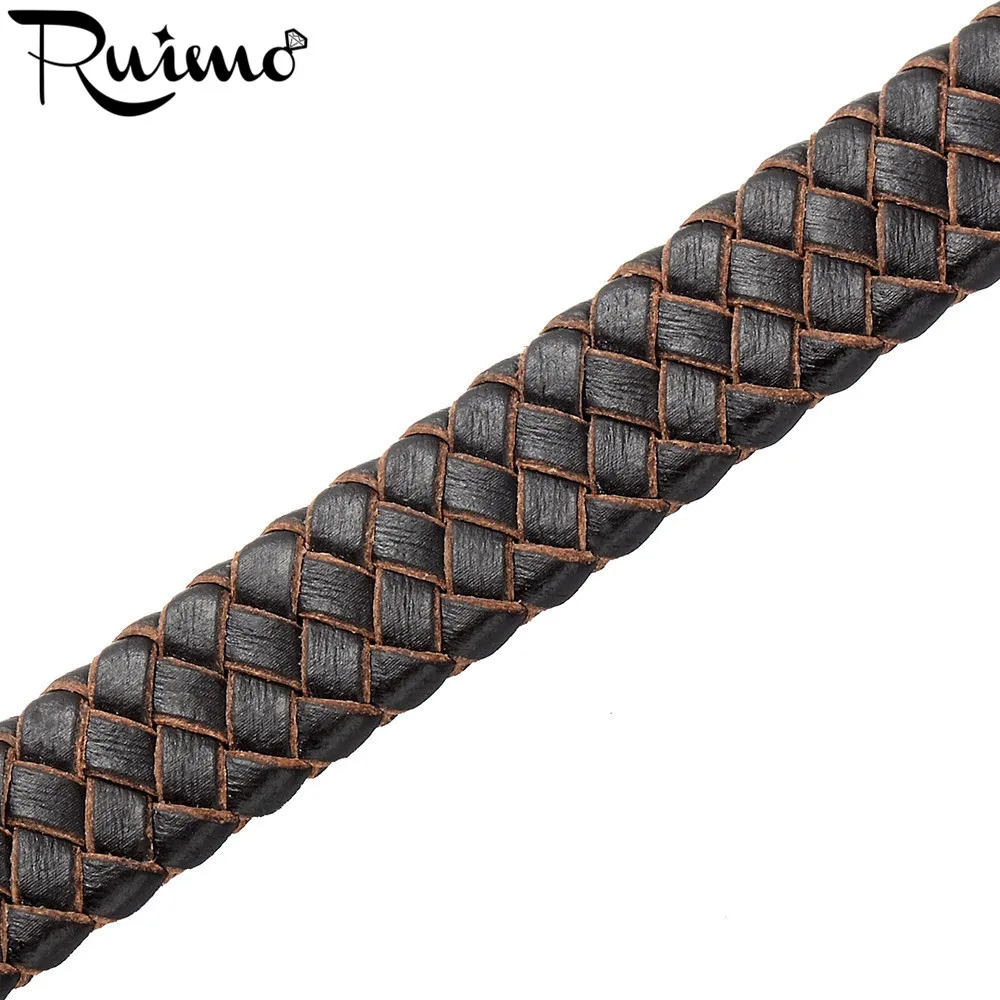 Плетеная веревка RUIMO из натуральной кожи ширина 10*3 мм черная и коричневая для