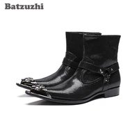 batzuzhi luxury italian type men boots iron toe black ankle boots men strap fashion cowboy motorcycle botas hombre big size 46