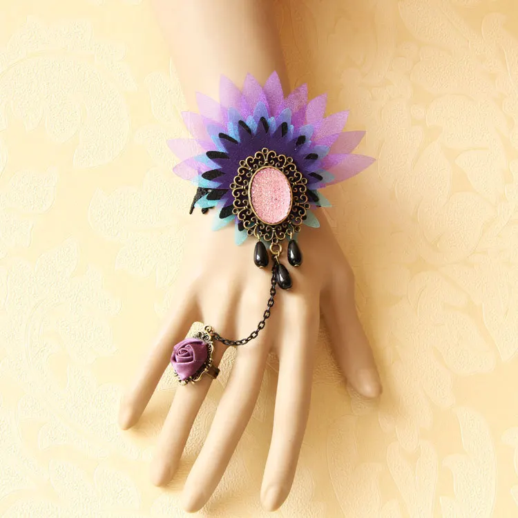 Модный DIY светло фиолетовый Винтажный кружевной браслет в готическом стиле