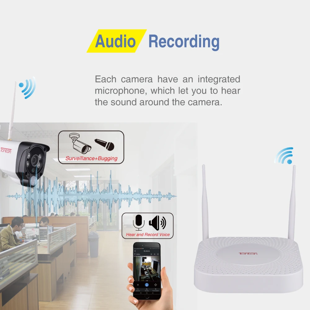 Tonton 1080 P Беспроводная система видеонаблюдения 2 м 8ch HD Wi Fi NVR комплект Открытый ИК