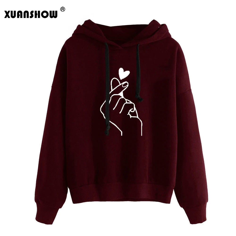 XUANSHOW унисекс, женские толстовки, повседневные толстовки с длинными рукавами и принтом в виде сердца, милый пуловер, топы, толстовки
