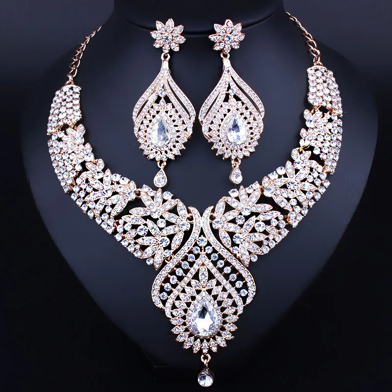 Комплект свадебных украшений из ожерелья и сережек с покрытием серебра|necklace and