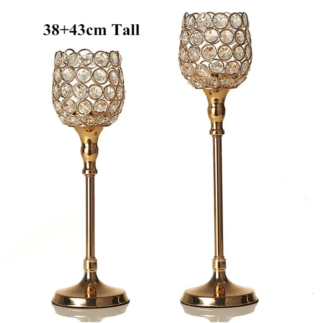 38cm and 43cm Gold Хрустальные подсвечники из металлического стекла подсвечники для дома украшение для вечеринки свадебное украшение для стола подставка - Цвет: 38cm and 43cm Gold