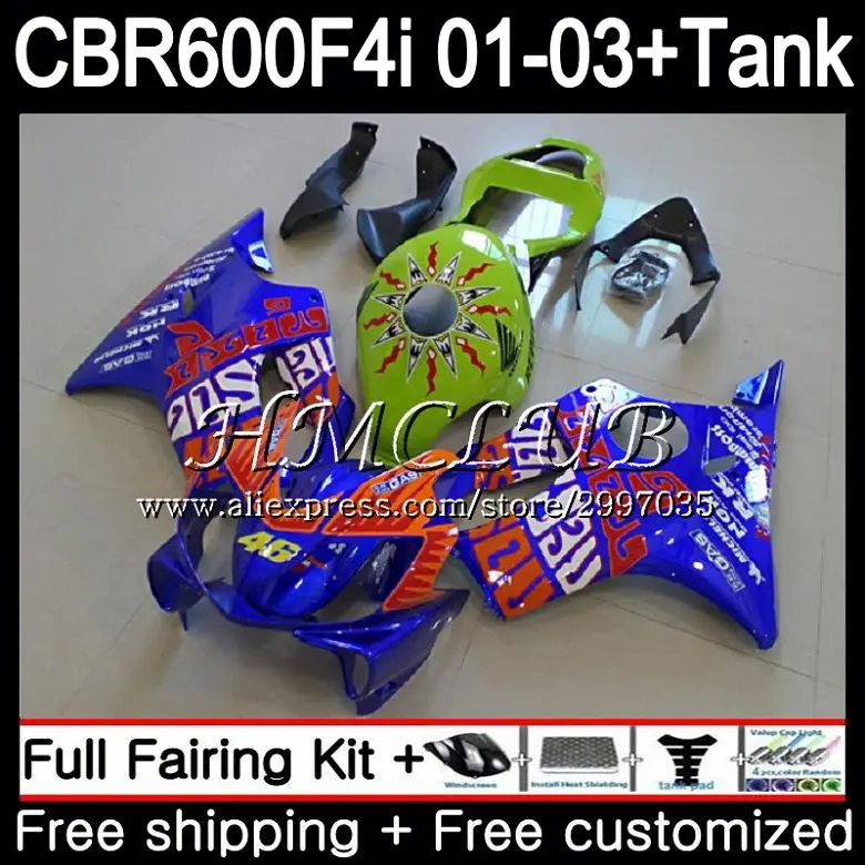 

+Tank For HONDA CBR 600 F4i CBR600FS CBR600F4i 2001 2002 2003 77HC.20 CBR 600F4i 600 FS Repsol blue CBR600 F4i 01 02 03 Fairing
