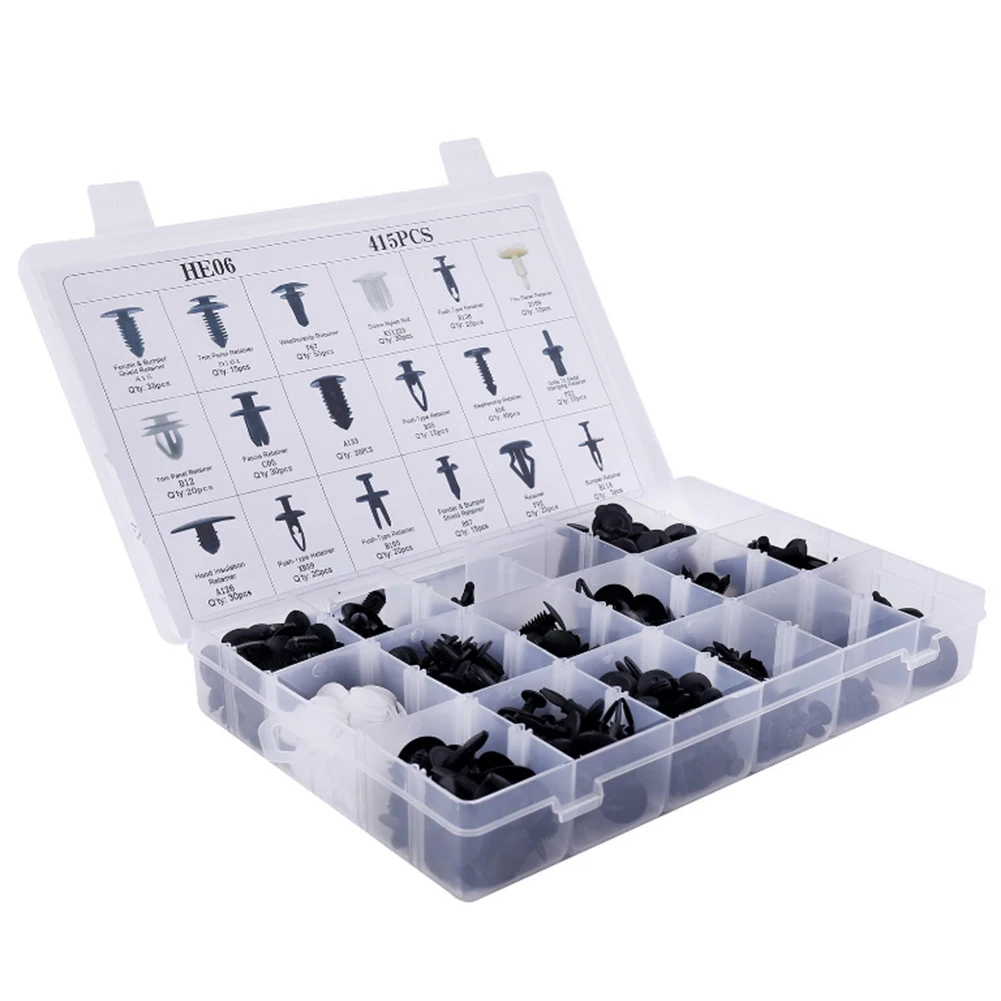 415pcs Car Clips Rivets Fastener Fender Bumper Push Pin Free Remover Tool Plastic | Автомобили и мотоциклы