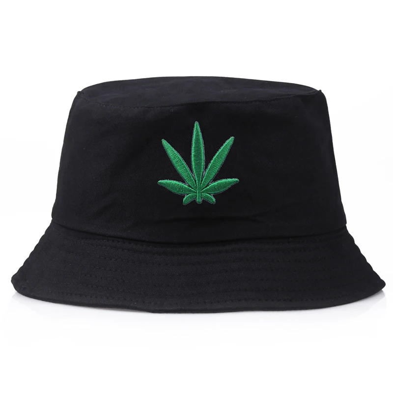 Black Кленовый лист ведро шляпы для женщин хлопок вышивка Панама стиль Casquette сплошной цвет шапки для рыбаков Кепка с козырьком от солнца Gorras - Цвет: Black