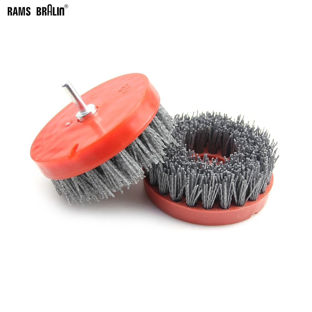 

2 pieces 110mm *M14 Nylon Abrasive Wire Brush for Wood Stone Antiquing Grinding+ Rod for Electric Drill Polisher