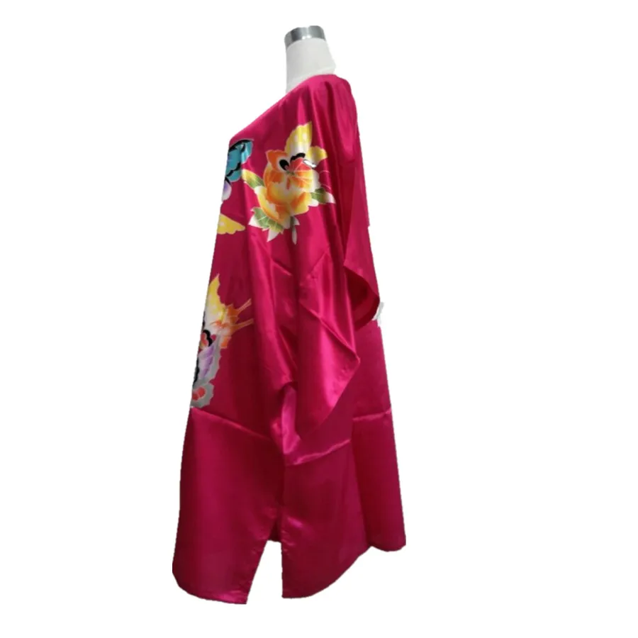 Ярко розовый один размер Женский банный халат из искусственного шелка летнее