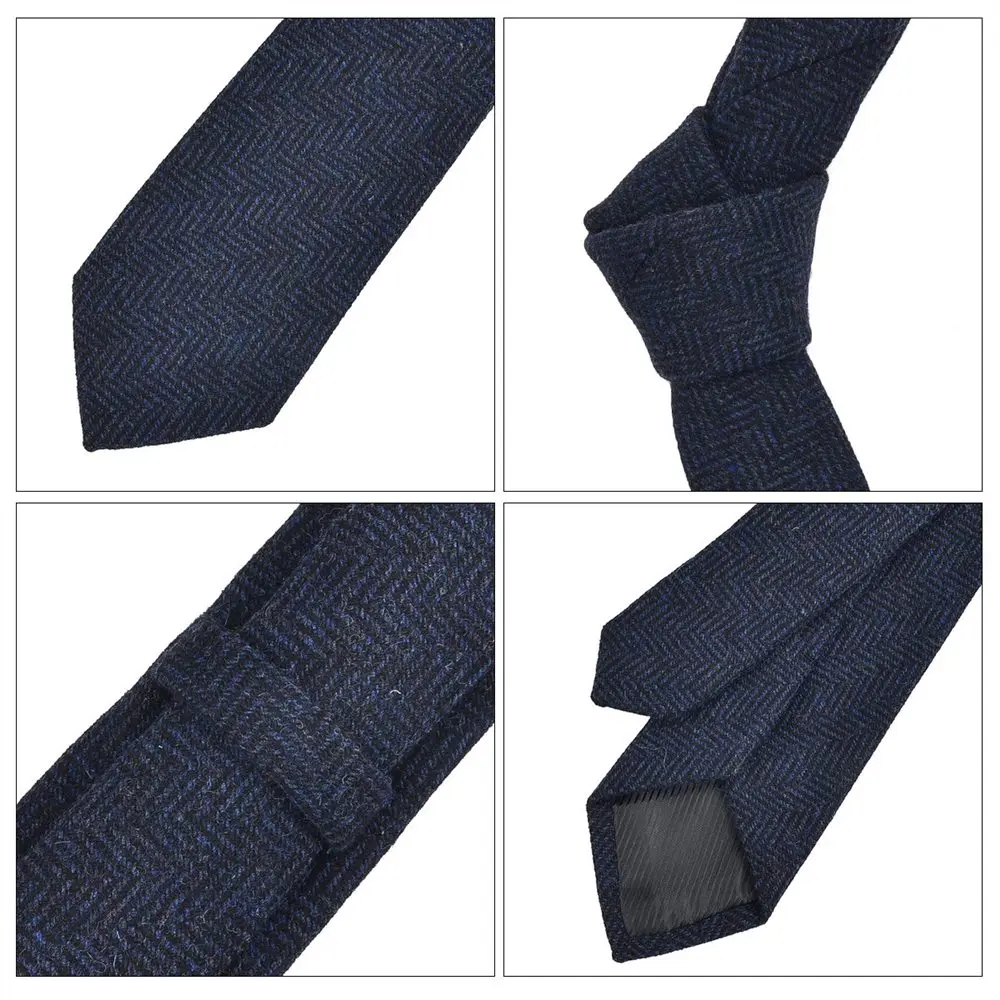 VOBOOM Khaki Classic Herringbone Wool Neck Ties For Men Autumn Winter Party Wedding Business Office Skinny Tie Groomsmen Gift 06