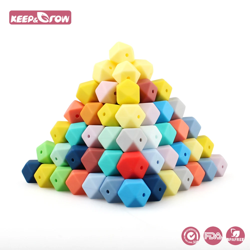 Keep&Grow 500Pcs 14MM Silicone Hexagon Beads Food Grade Nursing Silicone BPA Free Baby Teething Pacifier Dummy Making Teethers