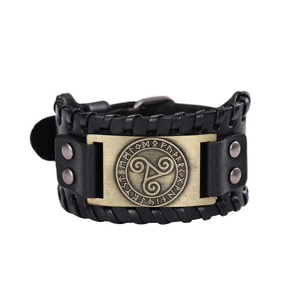 wide black bronze Dawapara винтажный символ Triskel Браслет-манжета из натуральной кожи браслет Wicca 24 руны амулет кожаный браслет ювелирные изделия - Окраска металла: wide black bronze