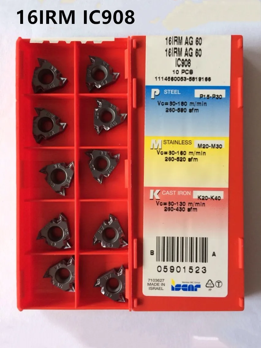 Iscar CNC 16IRM AG60 AG55 1 5 2 3 IC908 твердосплавные вставки для внутренней резьбы токарный