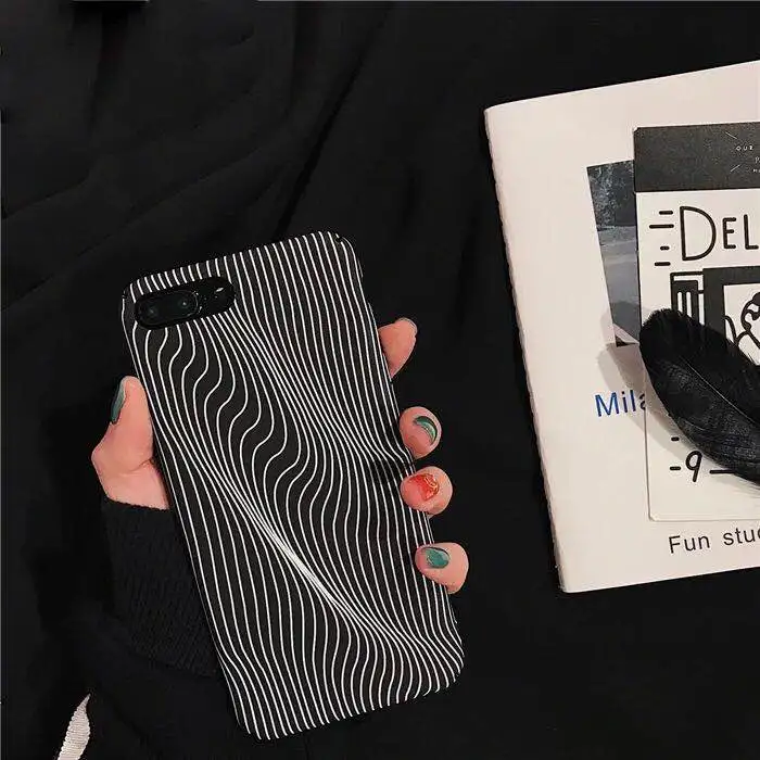 Creative abstract art in black and white twisted lattice Matte Phone Case For iphone 7 8 plus X XS Art PC Cover Capa Fundas |
