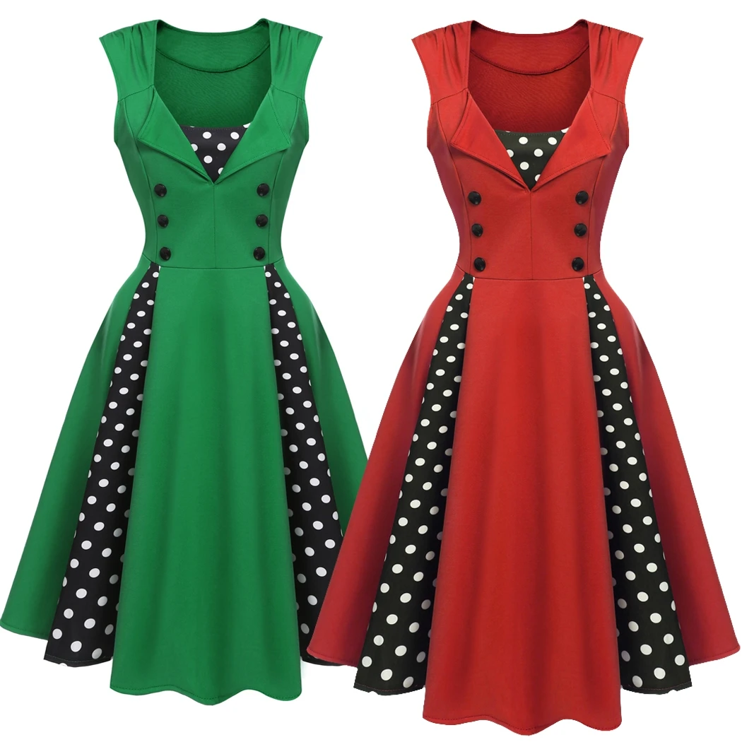 2017 Для женщин лоскутное Размеры горошек Стиль без рукавов пляжные Винтаж качели