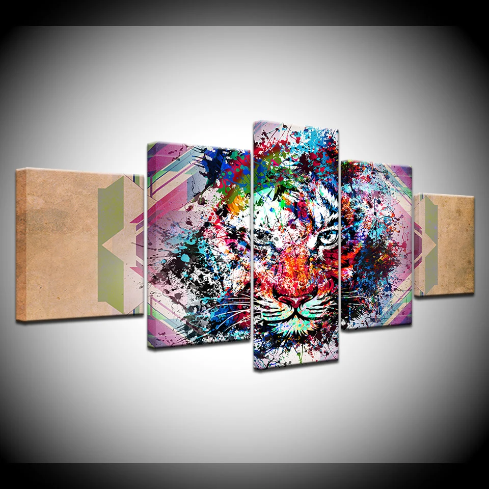 

Modular Frame HD Print 5pcs Abstract colorful tiger Painting on canvas wall art picture modern home decor print canvas painting