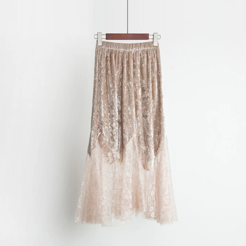 Женская кружевная бархатная юбка Litfun с высокой талией плиссированные длинные