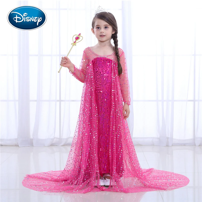 Disney Snow романтичное платье мультфильм сплошного цвета принцесса платье взрыв детское платье с блестками