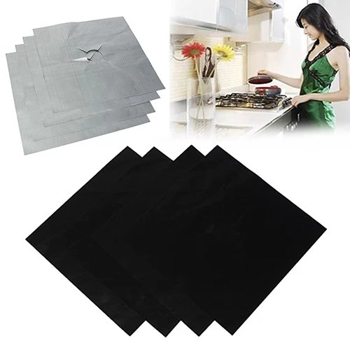 

New 4PCS Set Reusable Foil Cover Gas Stove Protector Non-Stick Stovetop Burner Sheeting Mat Pad Clean Liner For Kitchen Cookware