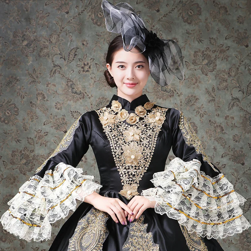 

Black Long Women's Ball Gown Gothic Victorian Dress Period Rococo Belle Dresses Plus Size