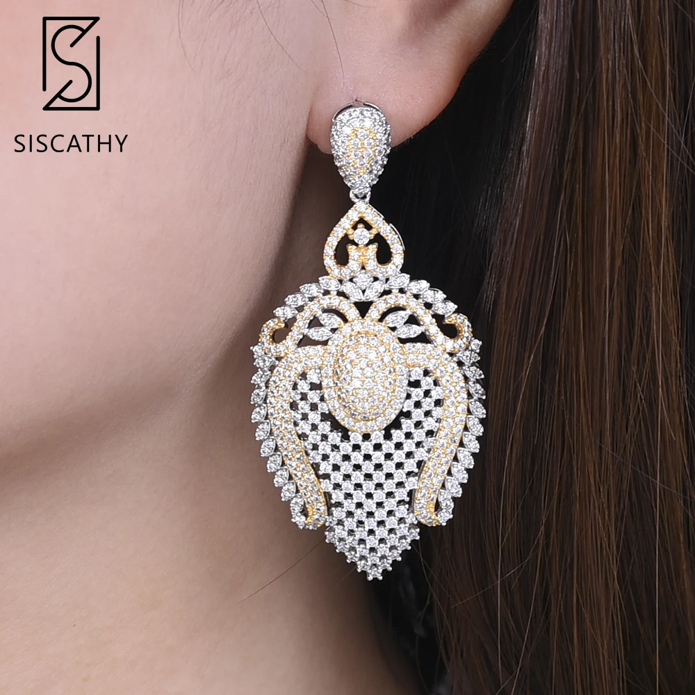 SISCATHY Роскошные полые серьги в виде капли воды крупные с кубическим цирконием ААА