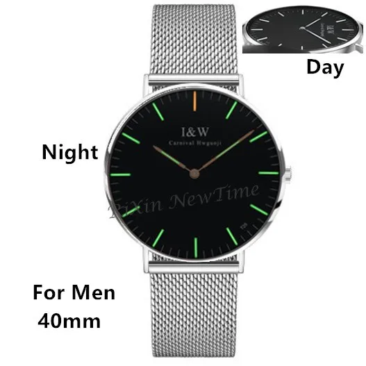 Green C8757men silve Карнавальный роскошный бренд Тритий Светящиеся кварцевые часы мужские модные повседневные военные wo Мужские часы с кожаным ремешком часы для девочек saati uhr - Цвет: Green C8757men silve