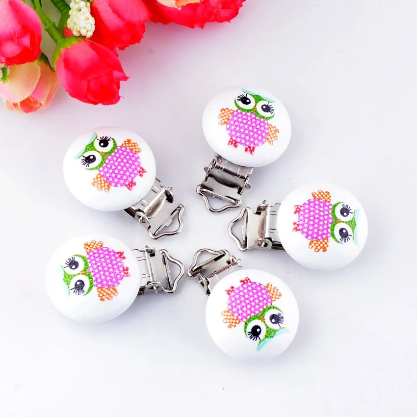 5 шт. детские соски с зажимами смешанные животные Рисунок совы белые деревянные