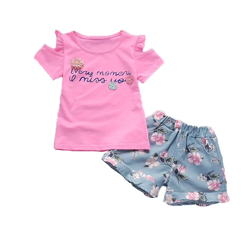 2 шт. футболка и шорты с цветочным принтом для девочек | Детская одежда обувь