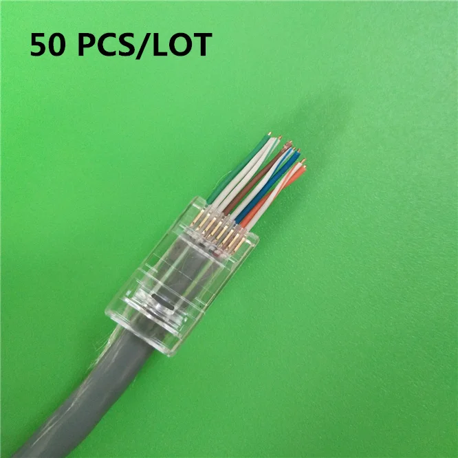 

50PCS RJ45 connector CAT6 RJ 45 ethernet cable plug utp 8P8C network 8pin unshielded Through hole modular terminals Gold plating